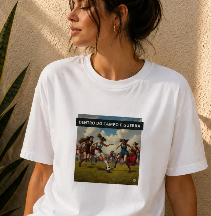 feminina de futebol arte estampa "é guerra" joga bonita