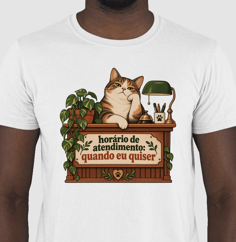 Camiseta Gato Engraçada "horário de atendimento" | Pelo & Pano