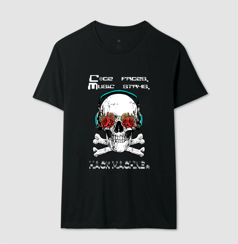 Camiseta Skull Music – Código Parado, Som Vivo / Hack Machine