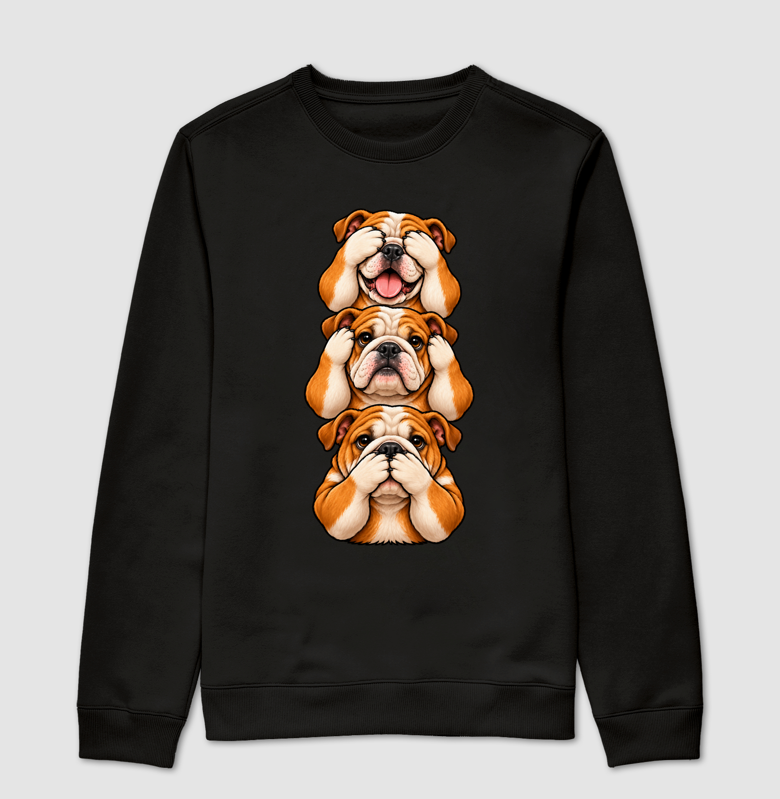 Ver, Ouvir e Falar versão Bulldog (minimal) - Suéter Moletom