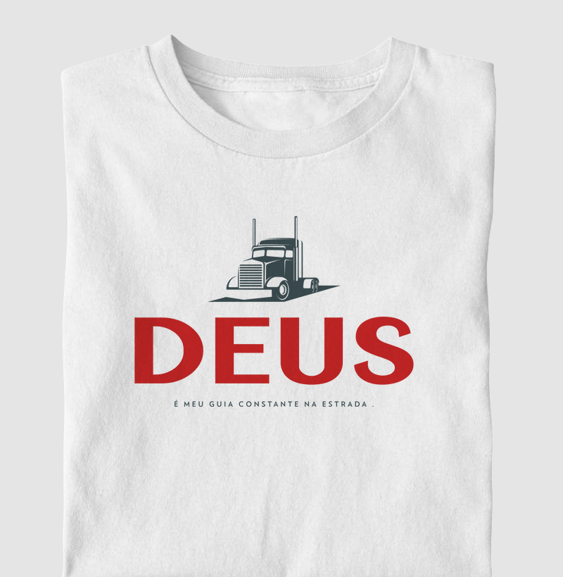 Camiseta Religiosa Caminhoneiro Deus é Meu Guia na Estrada da Vida