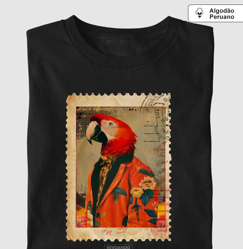 Aves em selo - Arara - Algodão Peruano