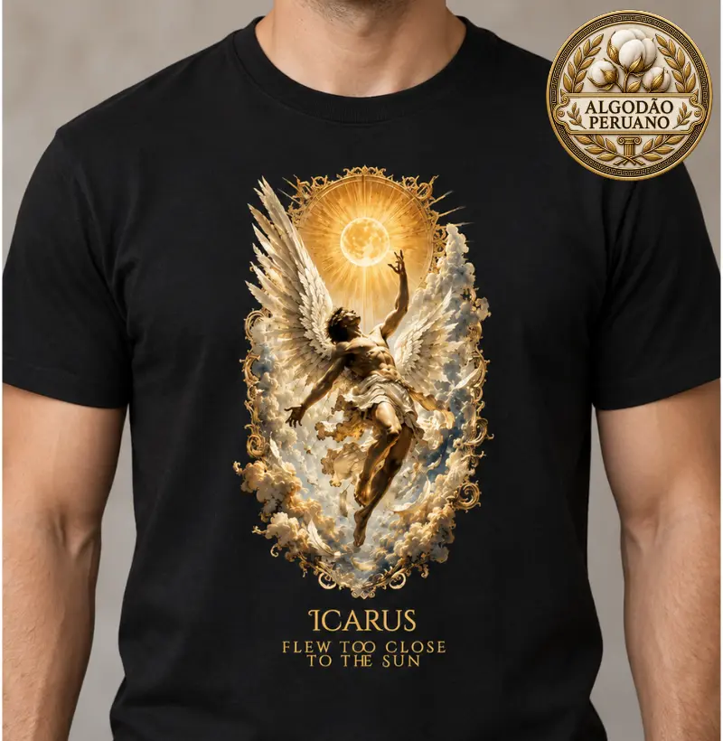 Ícaro — A Ascensão e a Queda - Camiseta Algodão Peruano