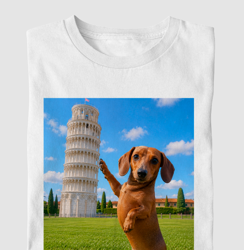 🐾 Salsichito em Pisa - Camiseta Infantil