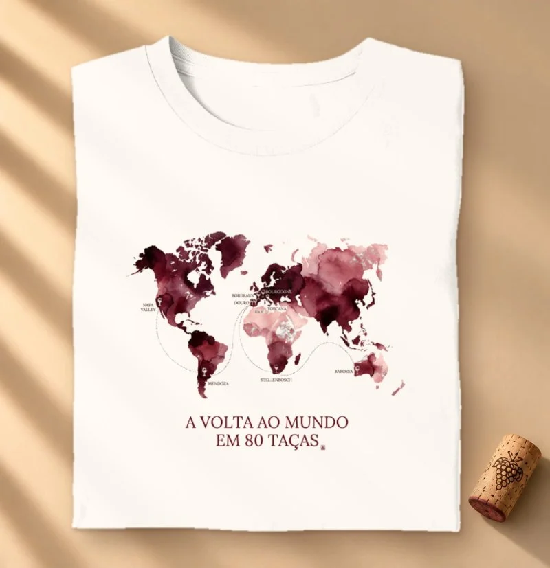 Camiseta Vinho - A volta ao mundo em 80 taças