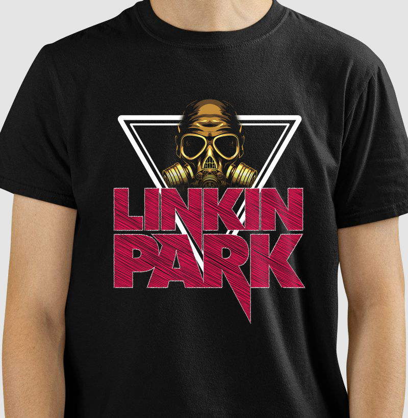 CAMISETA COM ESTAMPA LINKIN PARK GAS MASK