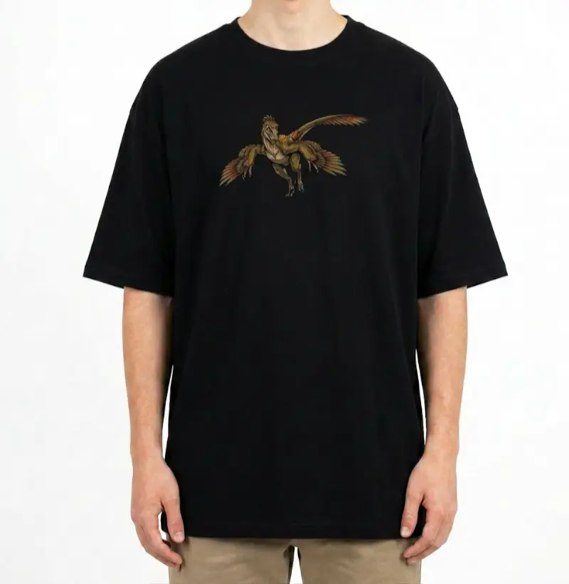 Camiseta Dinossauro Oversized Velociraptor Furioso Algodão Premium Dinoloco