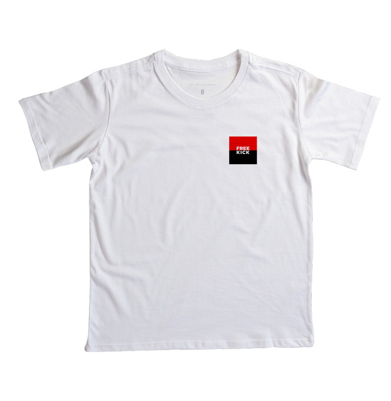 CAMISETA INFANTIL FREE KICK QUADRADO BOLSO VERMELHO E PRETO