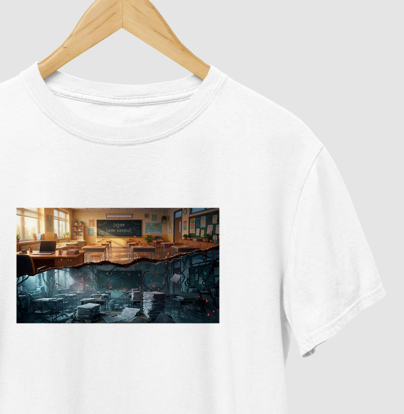 Camiseta Unissex Algodão Sala de Aula Mundo Invertido
