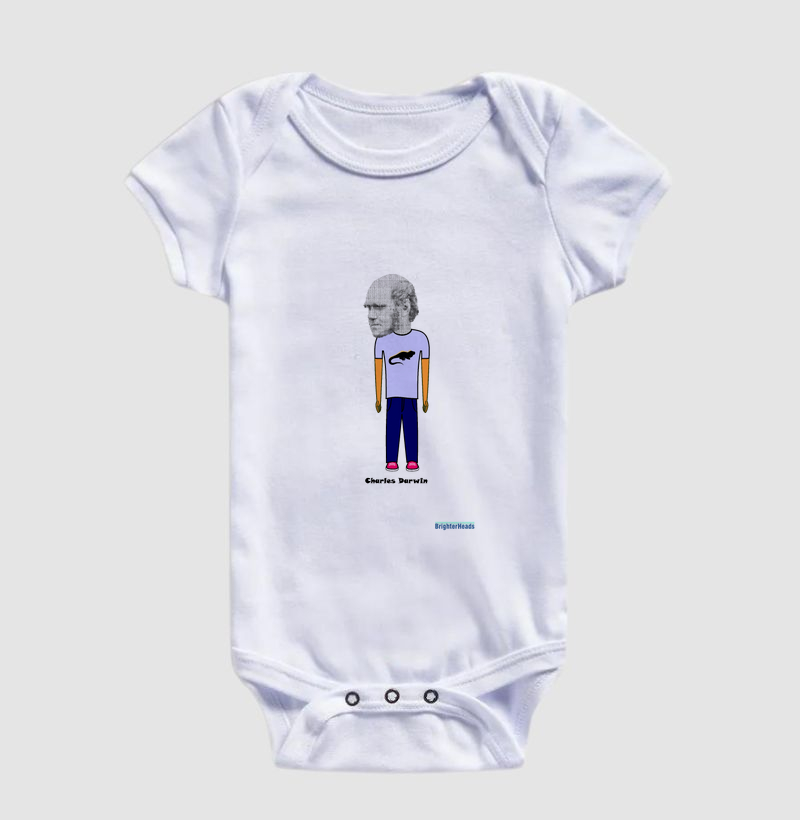 Body Bebê Algodão Premium Estampa: BrighterHeads - Charles Darwin #R305