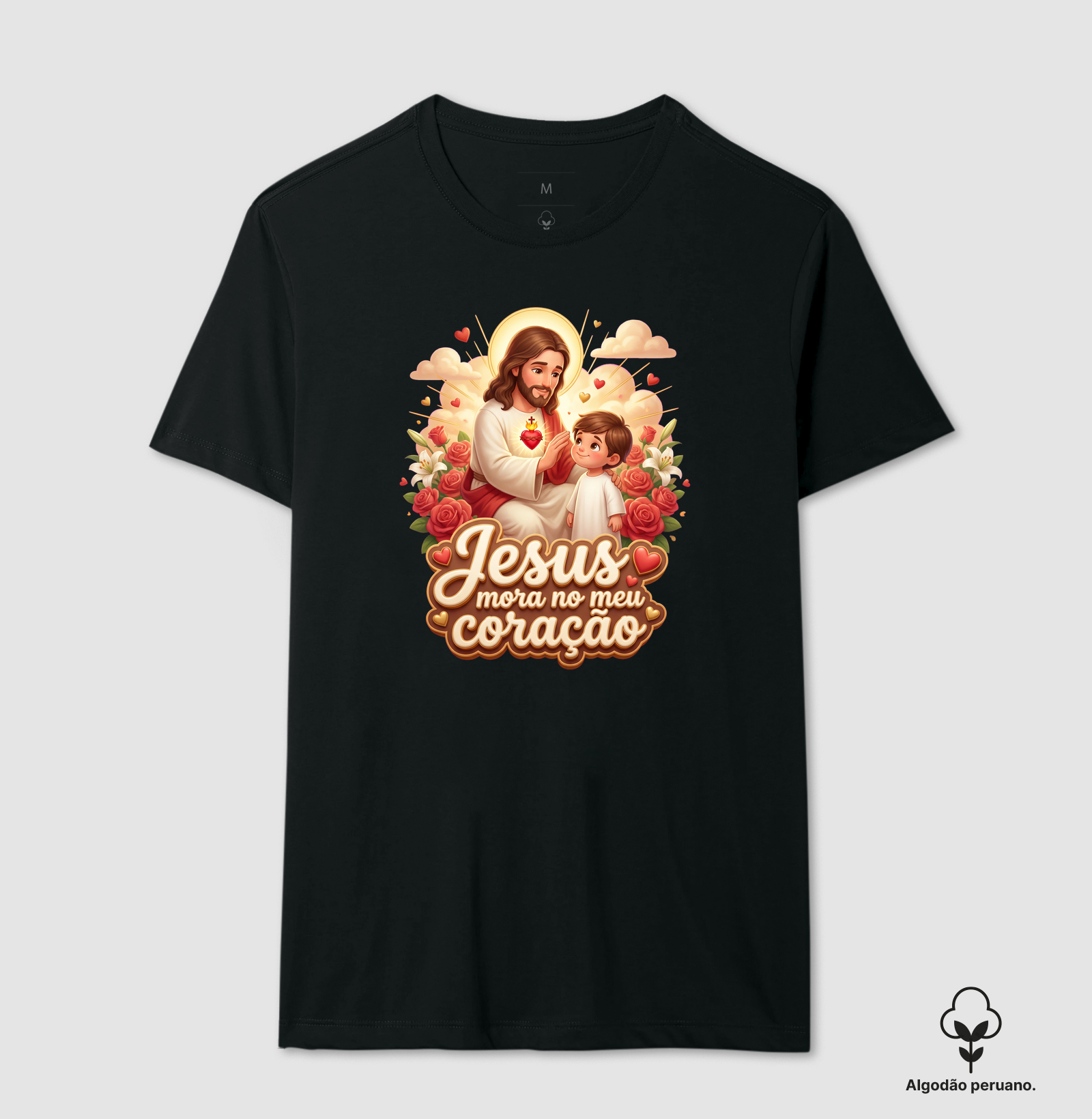 Jesus mora no meu coração - Camiseta Algodão Peruano