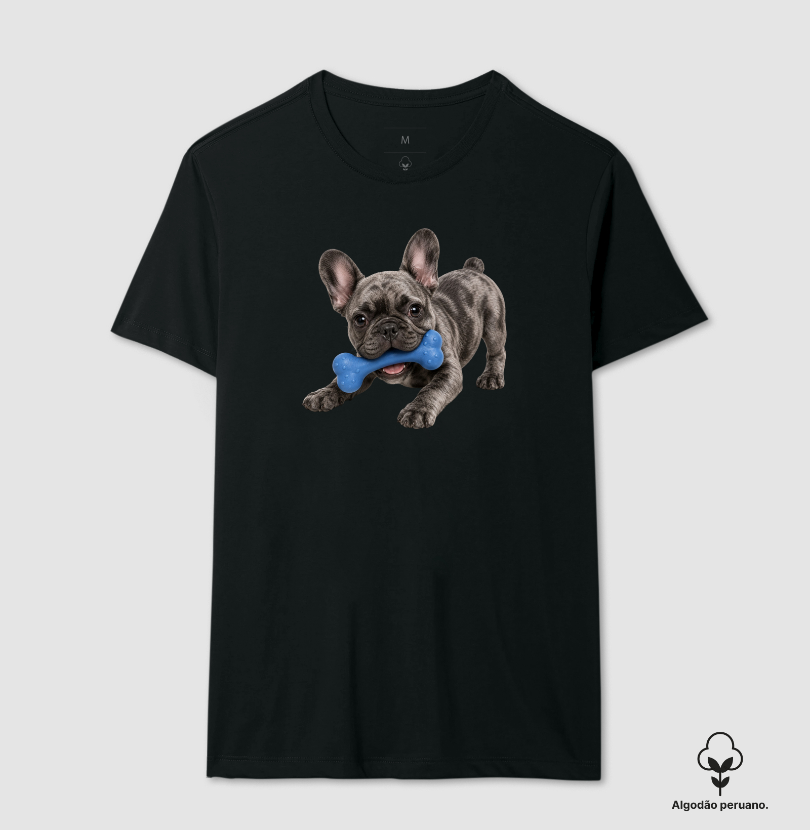 Bulldog (Buldogue) Francês Cinza - Desenho Animado - Camiseta Algodão Peruano