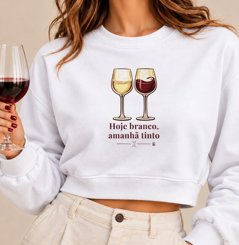 Moletom Cropped Gêmeos - Hoje branco, amanhã tinto - Cropped Moletom