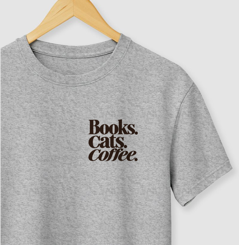 books, cats, coffee - Camiseta
