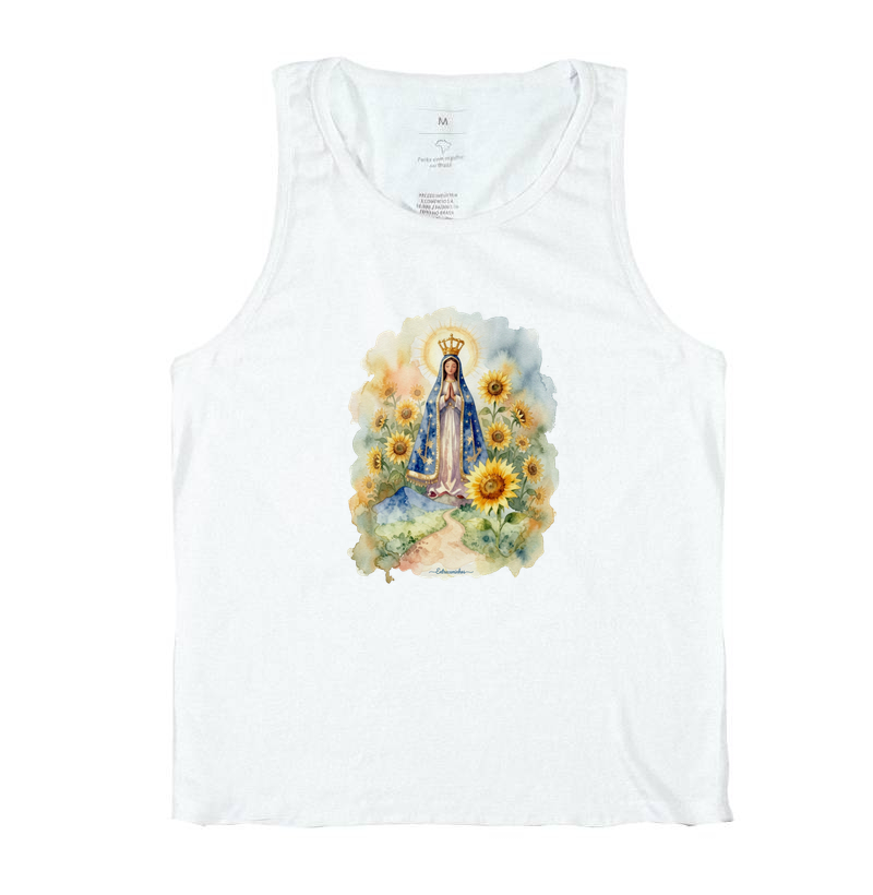 Nossa Senhora e Girassóis - Estilo Aquarela - Regata