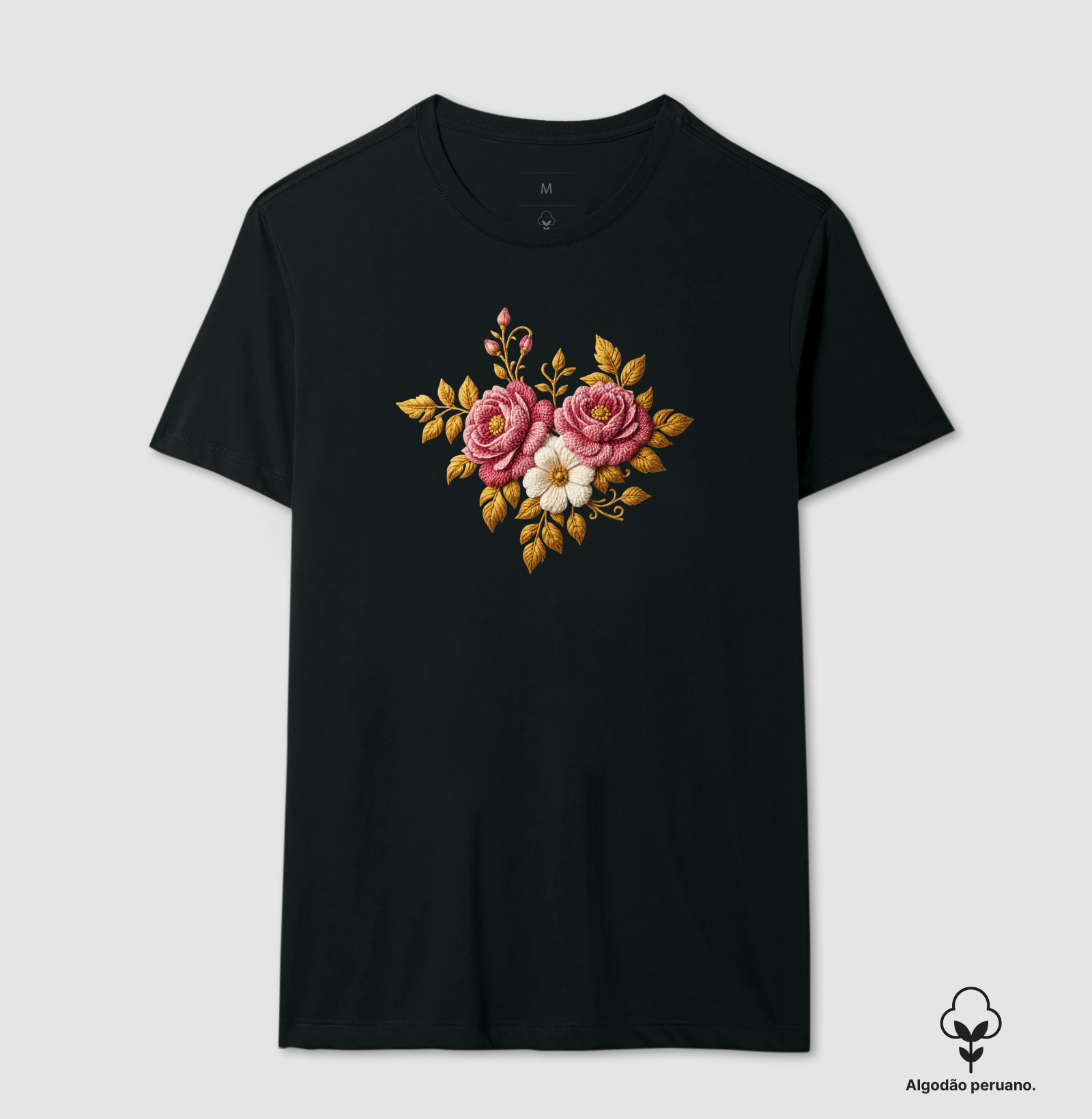 Rosas Douradas - Camiseta Algodão Peruano
