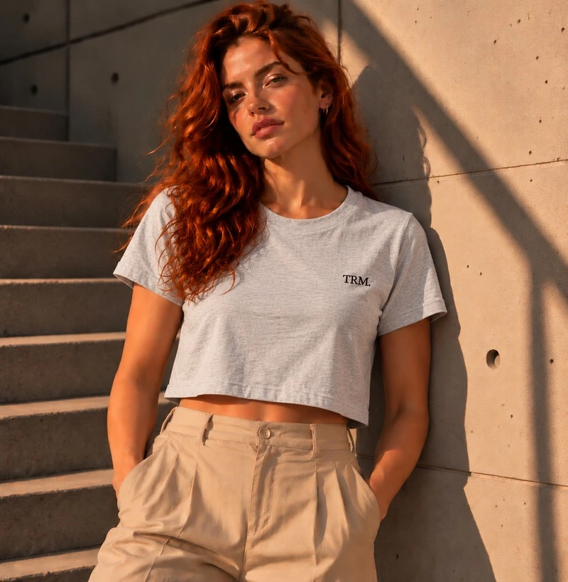Cropped Feminino Cinza Mescla com Logo Preta TRM Timeless - Cropped