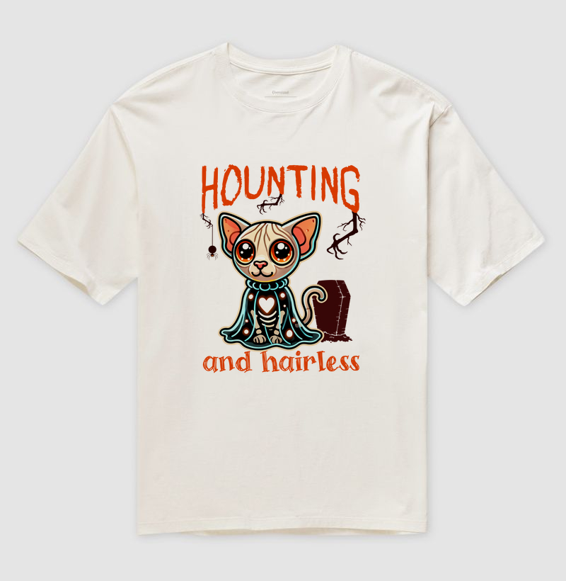 Camiseta Oversized Halloween Gato Sphynx