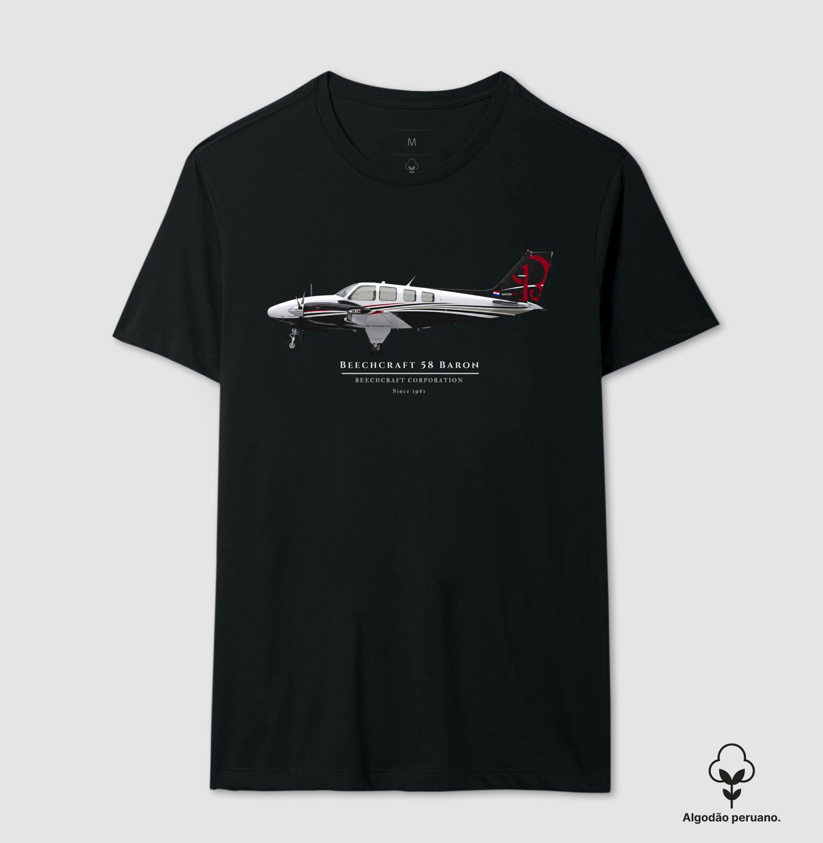 Beechcraft Baron 58 - Profile - Camiseta Algodão Peruano