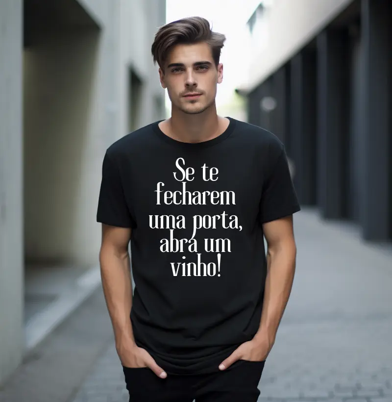 T-Shirt Wineaholic Lovers "Se te fecharem uma porta abra um vinho!