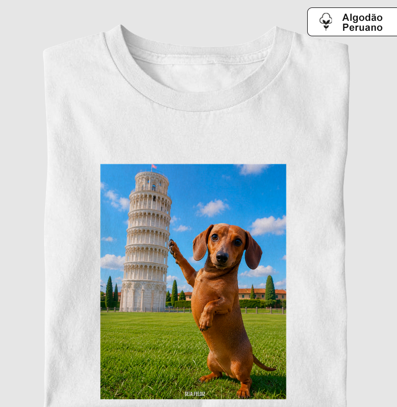 🐾 Salsichito em Pisa - Camiseta Algodão Peruano