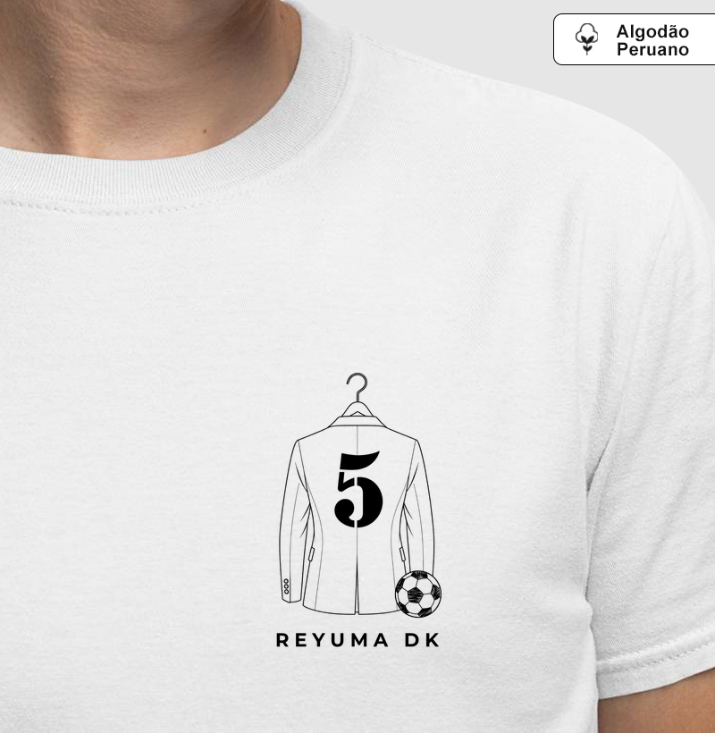 Camiseta Masculina, Feminina, Babylook e Unissex de Algodão Peruano Futebol "Joga de Terno #5 Zizou "  - Camiseta Algodão Peruano