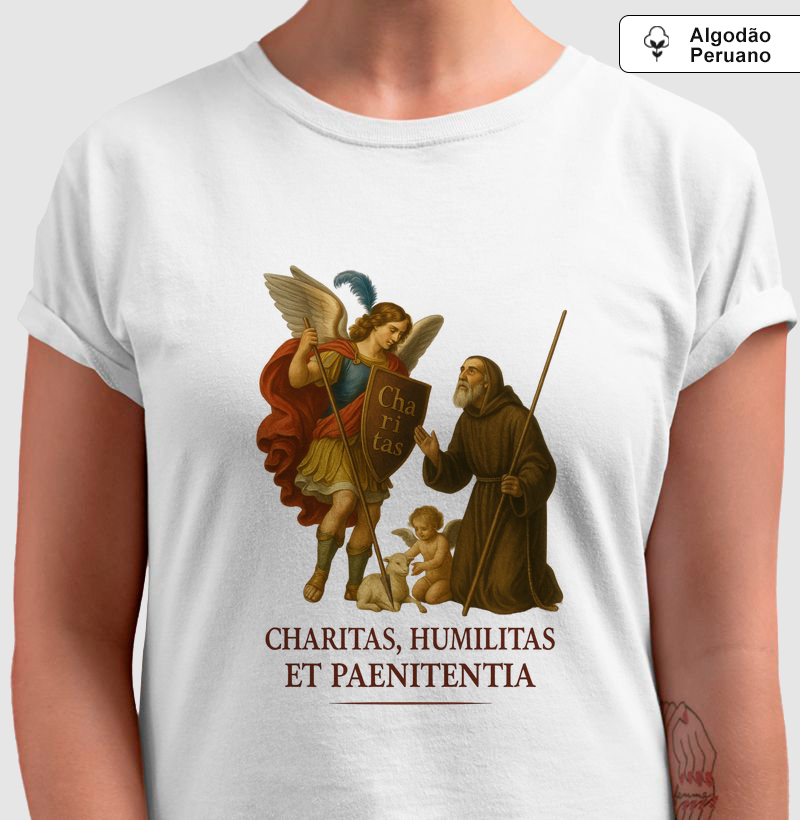 Camiseta Algodão Peruano Charitas, Humilitas et Paenitentia