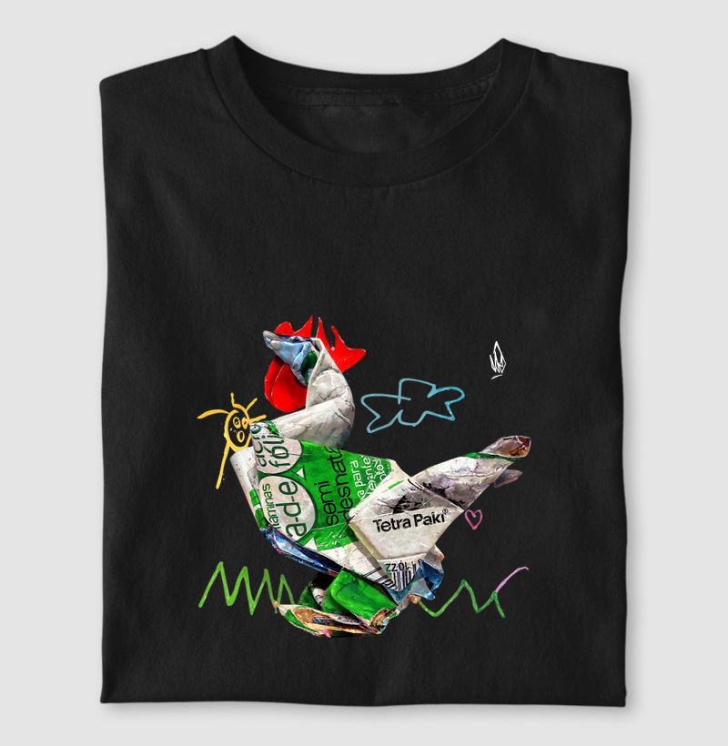 Camiseta AROUA — TetraBrick Galo | Street Art | Masculina e Feminina | Dadospuntocero | Algodão Penteado 30.1