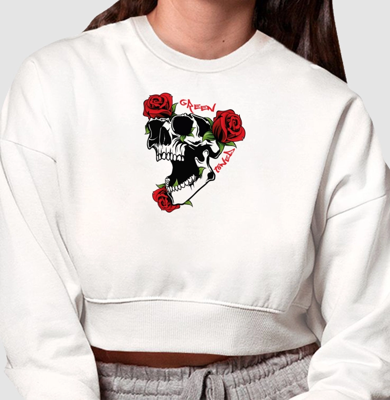 Moletom Cropped Flower Skull
