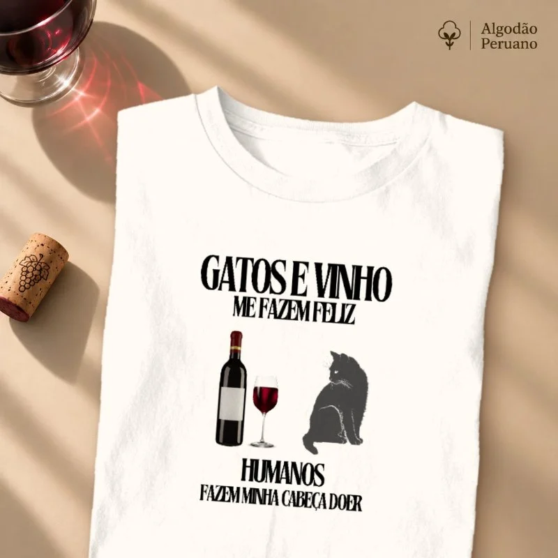 Camiseta Gatos e Vinho