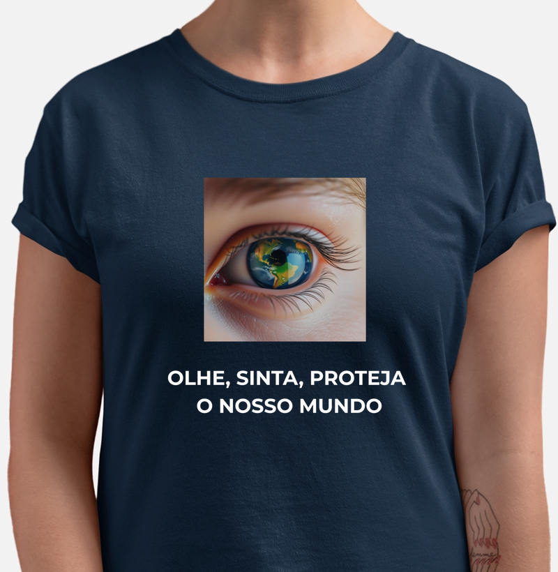 Camiseta, sinta, pare, olhe, proteja o nosso mundo