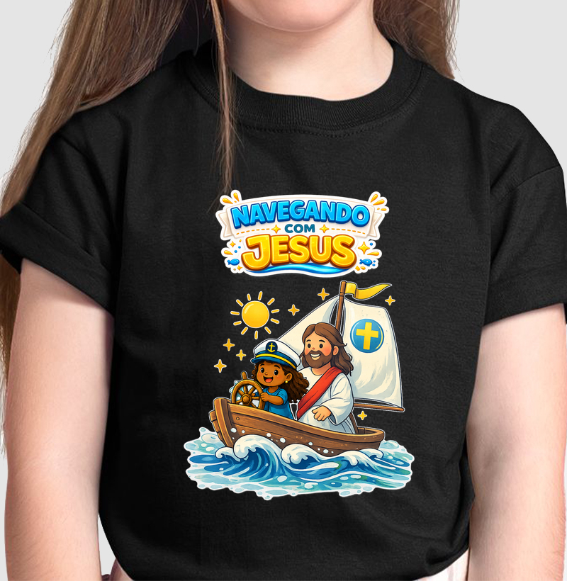 Camiseta Infantil Católica – Navegando com Jesus