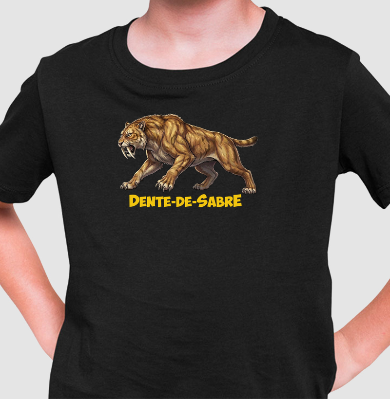 Camiseta Dinossauro Tigre Dente-De-Sabre Algodão Premium Dinoloco