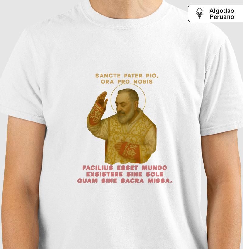 Camiseta Algodão Peruano Sancte Pater Pio, Ora Pro Nobis