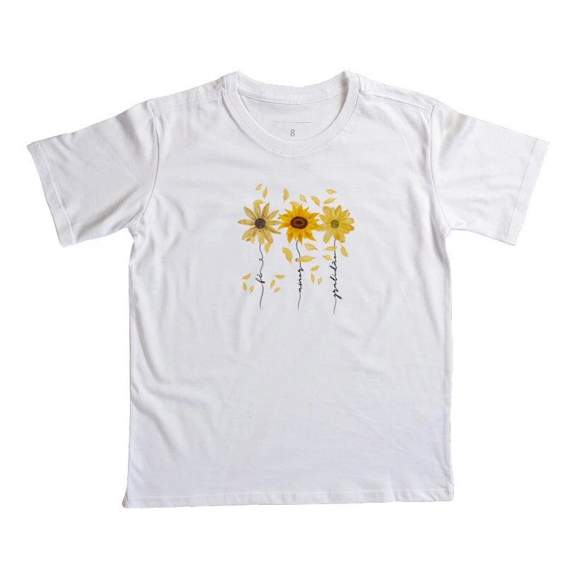 Camiseta Mini Girassol - Fé, Amor e Gratidão! 