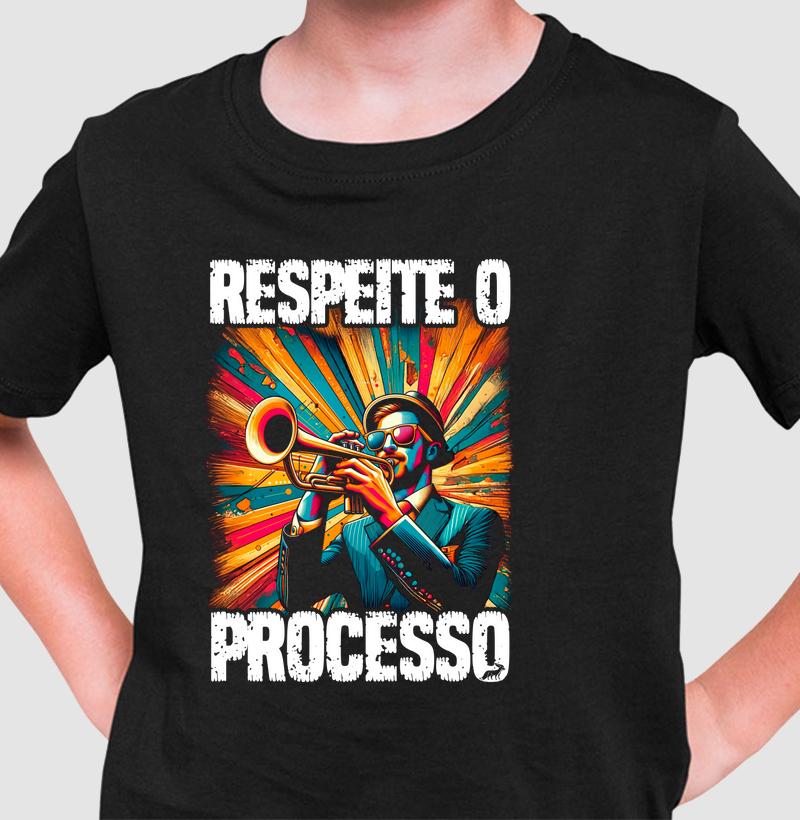 Camiseta Infantil Trompetista Pop Art – Respeite o Processo