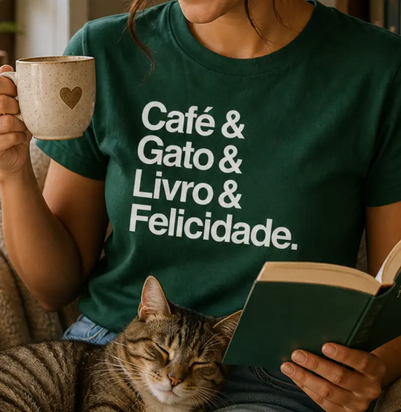 Café& Gato& Livro& Felicidade.