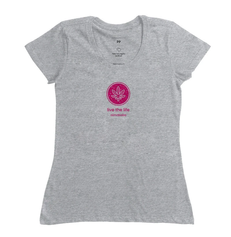 Camiseta Aimobaba Live the Life feminina cinza mescla