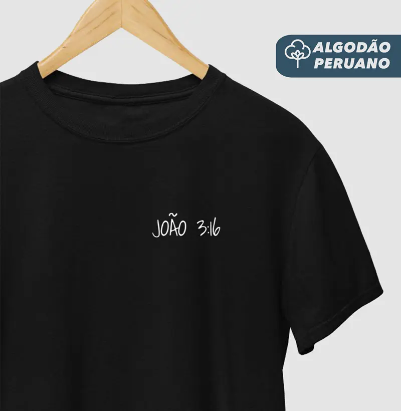 Camiseta Masc. Algodão Peruano João 3:16 Bolso - Camiseta Algodão Peruano