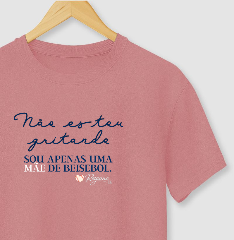 Camiseta Masculina, Feminina, Babylook e Unissex Baseball “Não estou gritando” - Mãe e Filho - Algodão 100%  - Camiseta