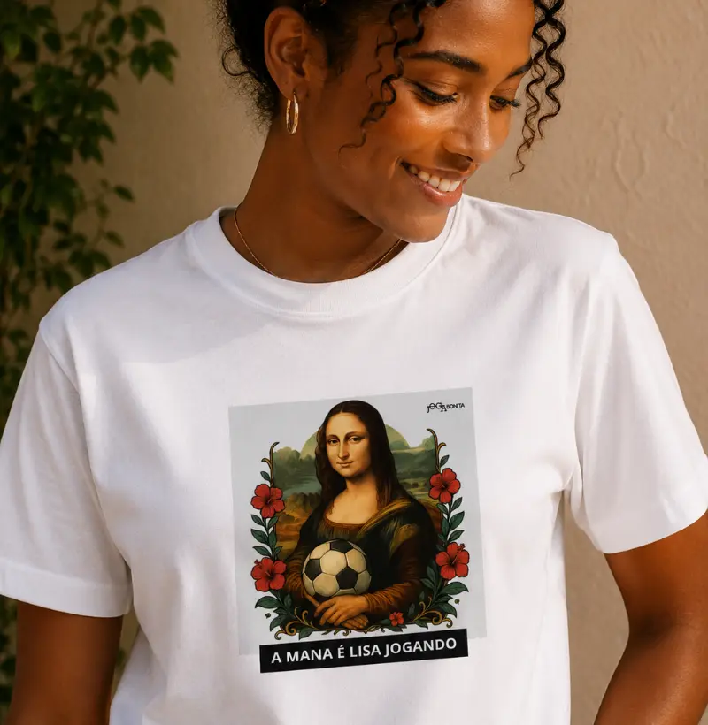 feminina de futebol arte estampa "mona lisa" joga bonita