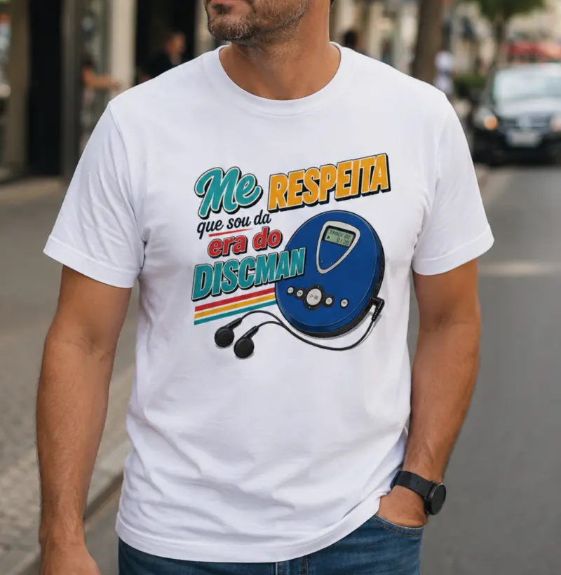 Me Respeita Sou da Era do Discman – Estampa Vintage Retrô Anos 90