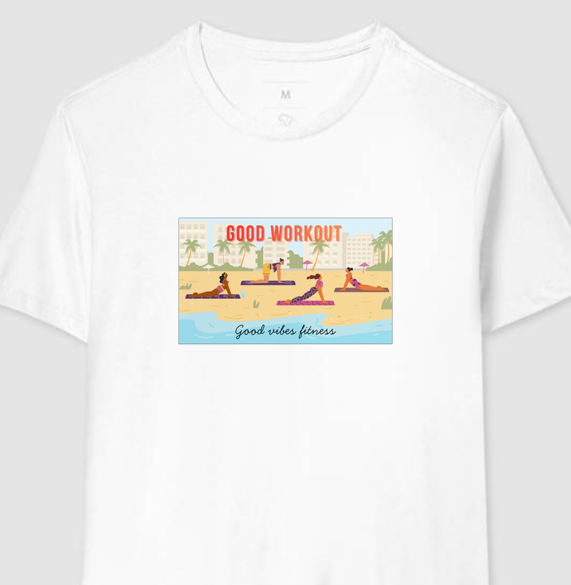 T-shirt Good Vibes Fitness Beach Branca