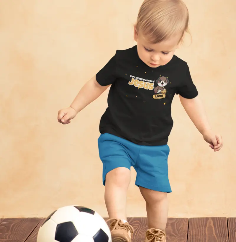 Camiseta Infantil Meu Melhor Amigo Jesus - Estampa de Cachorro