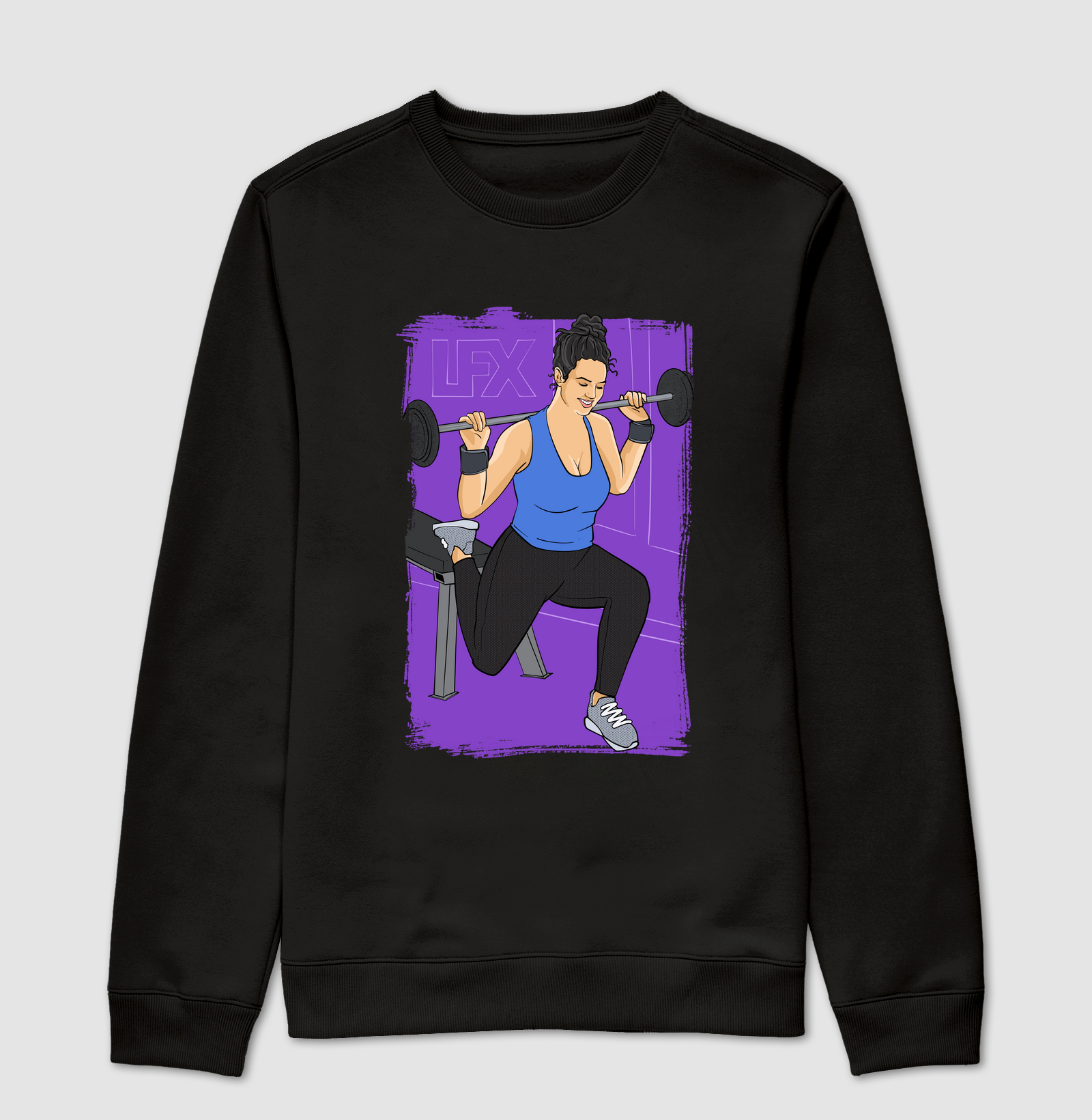 Mulher fazendo agachamento no búlgaro com barra V01