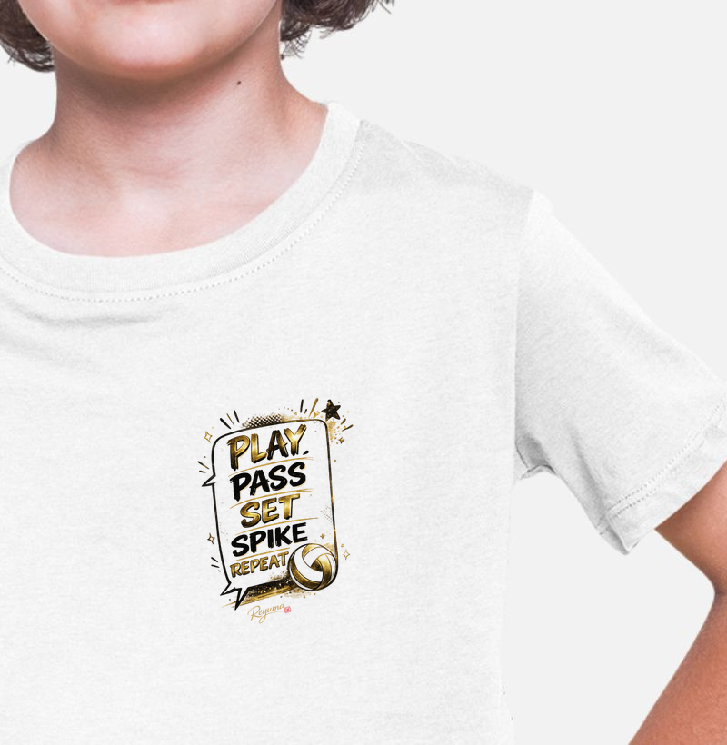 Camiseta Infantil, Menino, Menina, Juvenil Vôlei "Play Pass Set Spike Repeat"