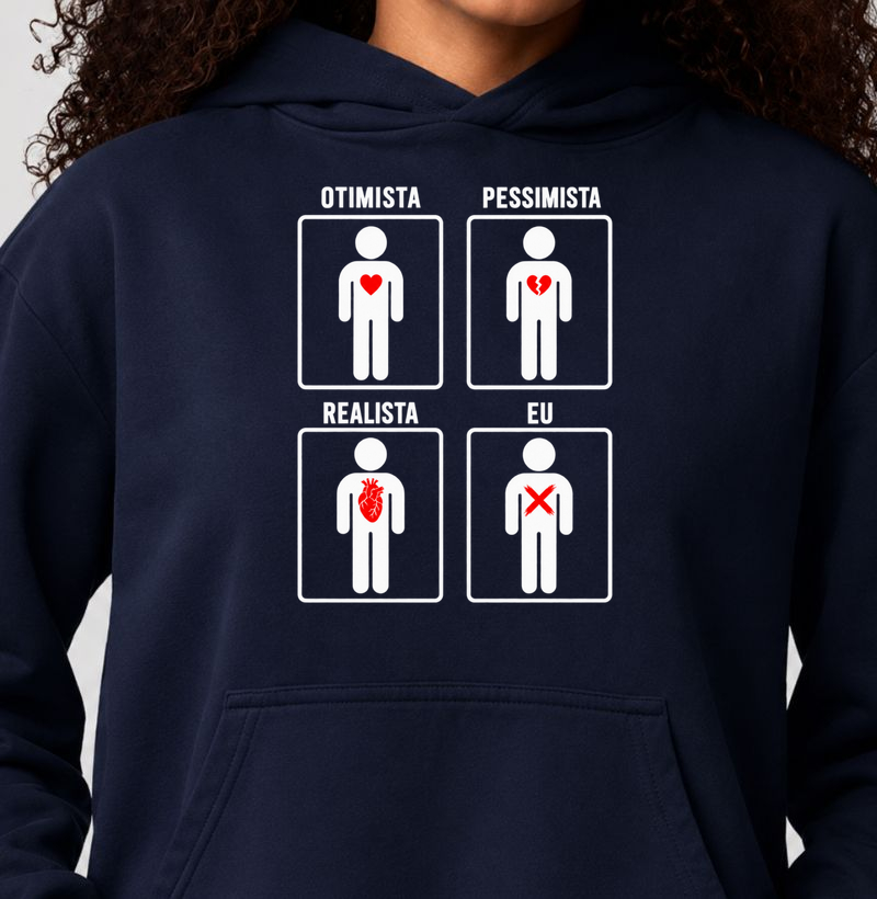 Moletom Otimista, Pessimista, Realista, Eu