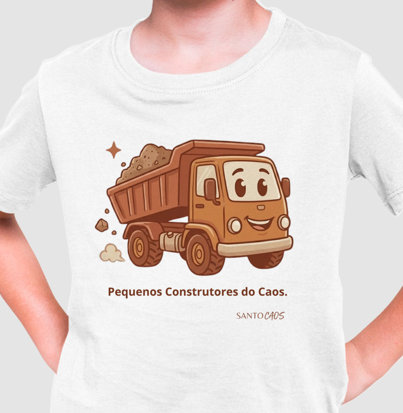 Camiseta Infantil Caminhão Pequenos Construtores do Caos
