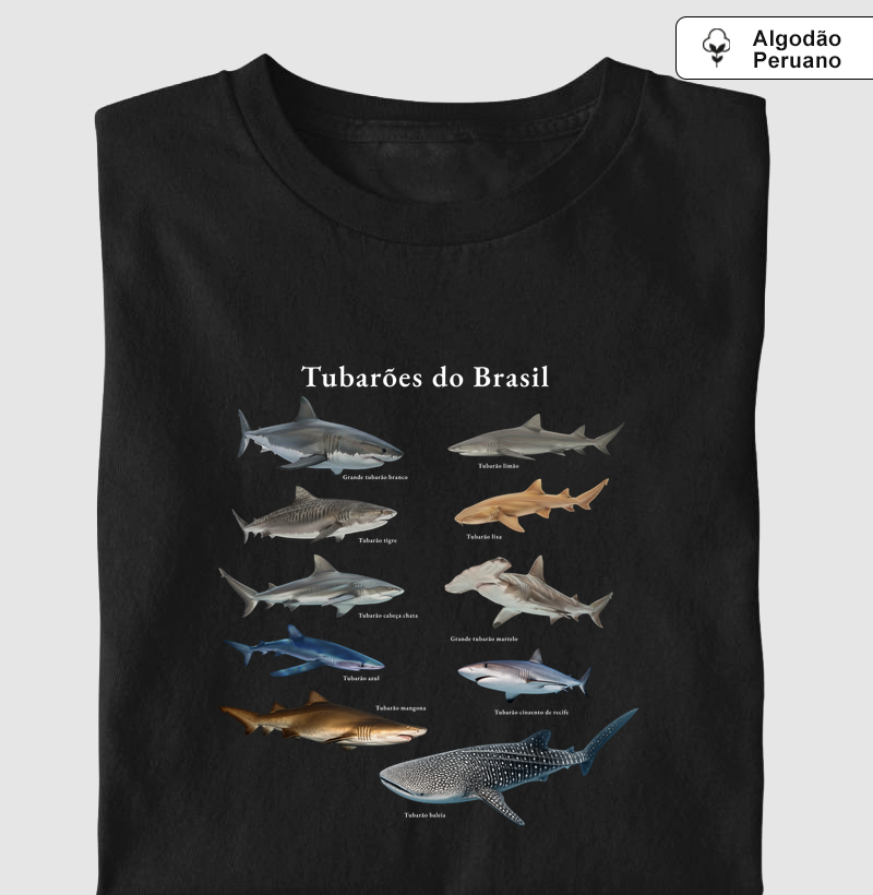 Tubarões do Brasil - Camiseta Algodão Peruano