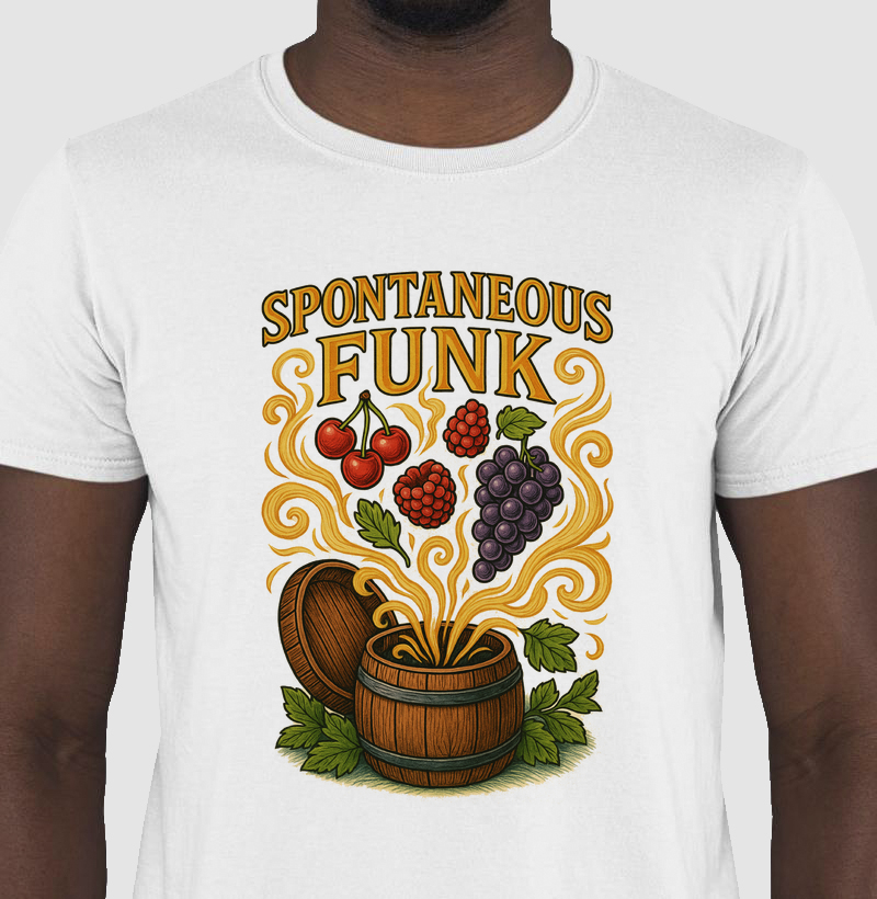 Camiseta Spontaneous Funk Barril Frutas Fermentação Cerveja Artesanal